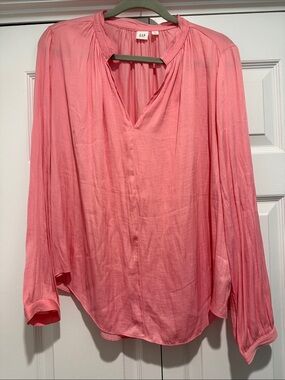 GAP Pink Long-Sleeve V-Neck Blouse